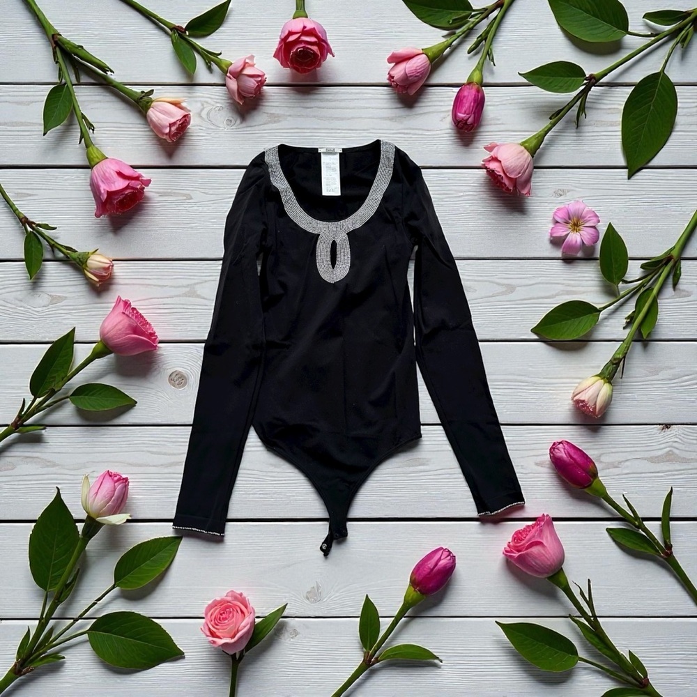 Wolford Black Bodysuit with Silver Accents